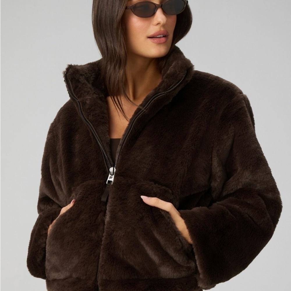 Fabletics Dark Brown Faux-Fur Teddy Jacket